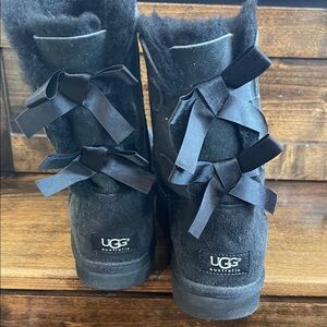 UGG Bailey Bow Boots II Black Suede Boots with Ribbon Accents